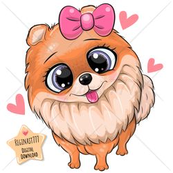 cute cartoon pomeranian png, dog, clipart, sublimation design, children illustration, digital clip art