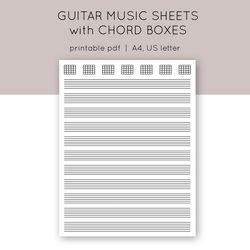 Printable guitar sheet music. Blank music tab sheets for guitar. Downloadable guitar.Blank guitar sheet with chord boxes