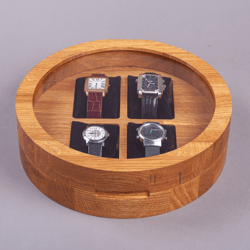 Round wooden watch box for men women Personalized jewelry organizer Wood display case Modern watch storage Gift for him