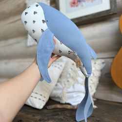 Whale big toy gift for newborn safe first toy handmade toy blue heart