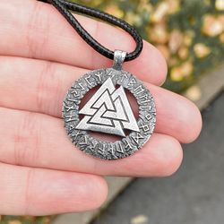 Silver Valknut pendant, Nordic Norse jewelry with Elder Futhark runes, Made to Order!!