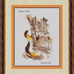 cityscape cross stitch pattern, guitar cross stitch chart, double exposure cross stitch pdf, counted cross stitch, pdf
