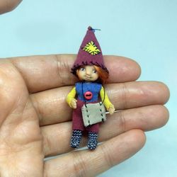 ooak little gnome boy doll 5 cm polymer clay miniature handmade dollhouse