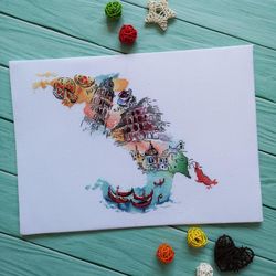 italy landscape cross stitch pattern, double exposure cross stitch, colorful cross stitch, counted cross stitch, pdf