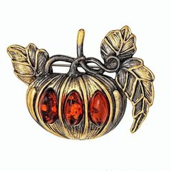 Pumpkin Brooch Autumn Brooch Halloween Jewelry Gold Brass Amber Brooch jewelry new handmade brooch women men lapel pin