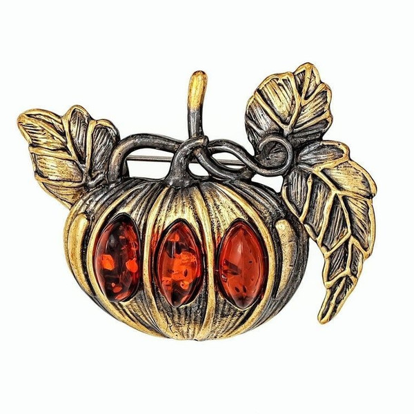 Pumpkin Brooch Autumn Brooch Halloween Jewelry Gold Brass Amber Brooch jewelry new handmade brooch women men lapel pin.jpg