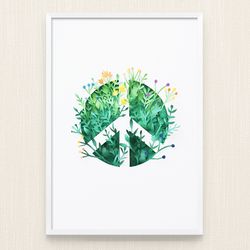 Peace Sign Wall art, Digital illustration, Printable poster, Digital file, Instant download, Printable art, Art print
