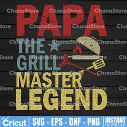vintage papa the grill master svg, happy father's day bbq lover svg, papa gift, papa idea, papa apron, father's day, svg