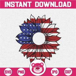 patriotic sunflower svg, 4th of july svg, american flag svg, usa svg dxf eps, america svg, girls, memorial day, silhouet