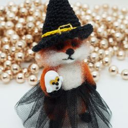 Needle felted fox, fox in a witch costume