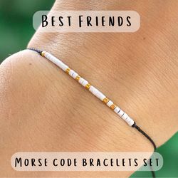 BEST FRIENDS morse code set of two bracelets, Adult friendship gift, Matching bracelets, Couple bracelet set