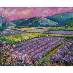 Tuscany Painting Italy Original Art Impressionist Art Impasto Painting Lavender Field Painting 26"x32" by Ksenia De