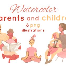 Watercolor parents and children illustrations