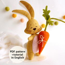 Felt Easter bunny with carrot hand sewing PDF tutorial with patterns, Felt Easter decoration, DIY Easter crafts