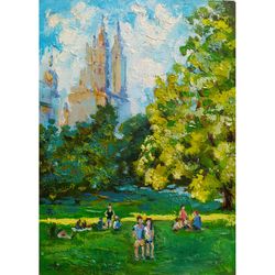 New York Painting Central Park Original Art Cityscape Landscape Oil Small Wall Art by PaintingsDollsByZoe
