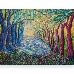 Trees Painting Landscape Original Art Impressionist Art Impasto Painting Alley Painting 24"x32" by KseniaDeArtGallery