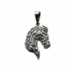 Silver Horse head pendant, Celtic style, Made to Order