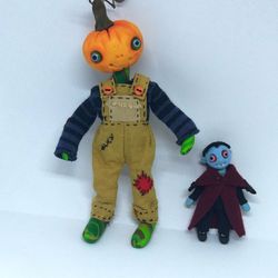 OOAK Pumpkin Boy and Vampire Halloween dolls / miniature dollhouse artist made