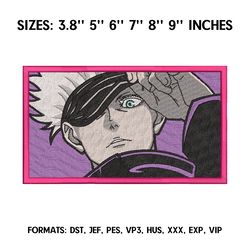 gojo satoru embroidery design file, jujutsu kaisen anime embroidery design, machine design dst. anime pes design brother
