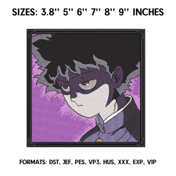 shigeo kageyama embroidery design file, mob psycho 100 anime embroidery design, machine embroidery design. anime pes