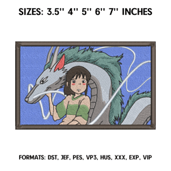 chihiro embroidery design file, spirited away anime embroidery design, machine embroidery file. ghibli embroidery design