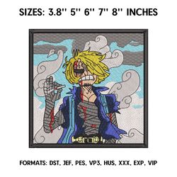 vinsmoke sanji embroidery design file, one piece anime embroidery design, machine embroidery, anime design pes brother