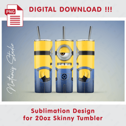 Inspired Minion Template - Seamless Sublimation Pattern - 20oz SKINNY TUMBLER - Full Tumbler Wrap