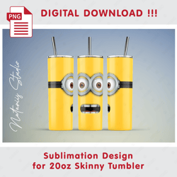 Inspired Minion Face Template - Seamless Sublimation Pattern - 20oz SKINNY TUMBLER - Full Tumbler Wrap