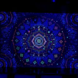 UV active tapestry "Shamanic Sun" Art print Wall poster Home decor Festival Decor Black light canvas Psychedelic poster
