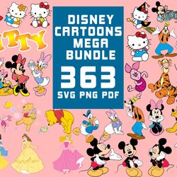 363 mega bundle disney cartoon svg, disney svg, cartoon svg, mickey svg, princess disney svg, hello kitty svg