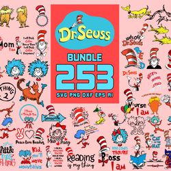 253 files dr seuss bundle svg, dr seuss svg, cat in the hat svg, 1 fish 2 fish svg, cat and the hat, thing 1 svg