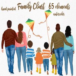 plus size family clipart: "fall family clipart" autumn png plus size dad mom children watercolor people siblings clipart