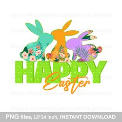 Colorful cute Easter Bunnies  Png Sublimation design Clipart