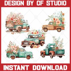 vintage truck watercolor clipart bundle png, watercolor truck bundle png, instant download
