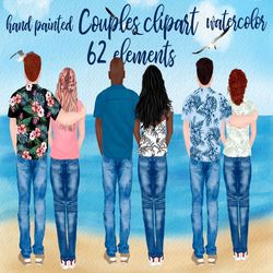 couples clipart: "people clipart" boyfriend girlfriend couple portrait watercolor people engagement clipart love clipart