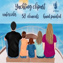 family clipart: "sailing clipart" summer clipart yacht clipart beach clipart dad mom kids watercolor people family figur