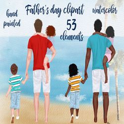Father and children clipart: "FATHER'S DAY CLIPART" Daddy clipart Watercolor clipart Man Clipart Little Boy Girl Best Da