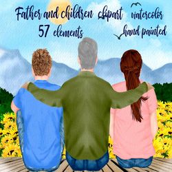 Father and children clipart: "FATHER'S DAY CLIPART" Daddy clipart Grandpa clipart Father with kids Oldman clipart Best D