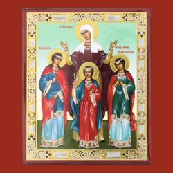 The Holy Martyrs Faith, Hope And Love And Their Mother, Saint Sophia | Miniature Icon | undefined Size: 2,5" X 3,5" |
