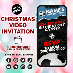 soccer video invitation, soccer party video invitation, soccer animated video, soccer custom invite, soccer party
