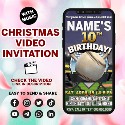 baseball birthday party video invitation, all star video invite, mlb wiffle ball softball birthday video evite