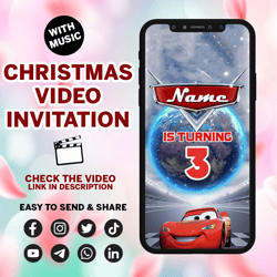 cars video invitation, cars birthday invitation, cars invitation, lightning mcqueen invitation, personalized, cars