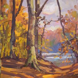 Fall trees painting landscape oil original canvas art