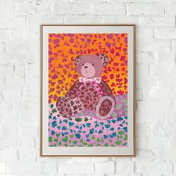 Original gouache painting Art illustration Floral pattern Toy Taddy Bear