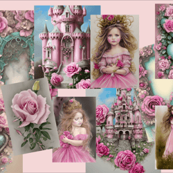 Vintage card set - Vintage rose castle