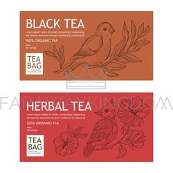 BLACK AND HERBAL TEA Packaging With Birds And Flowers Set