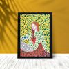 Original gouache painting Art illustration Floral pattern Hairstyle bow and Yellow color wall decor