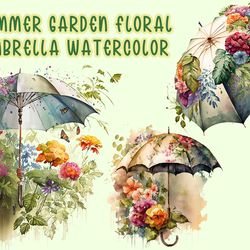 Summer Garden Floral Umbrella Watercolor