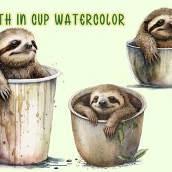 Sloth In Cup Watercolor