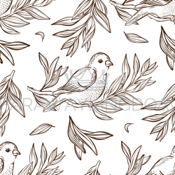 warbler on branch vintage seamless pattern vector sketch